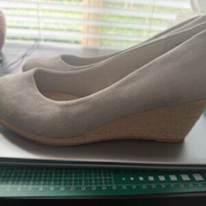New Grey Faux Suede Rope Wedge Espadrilles